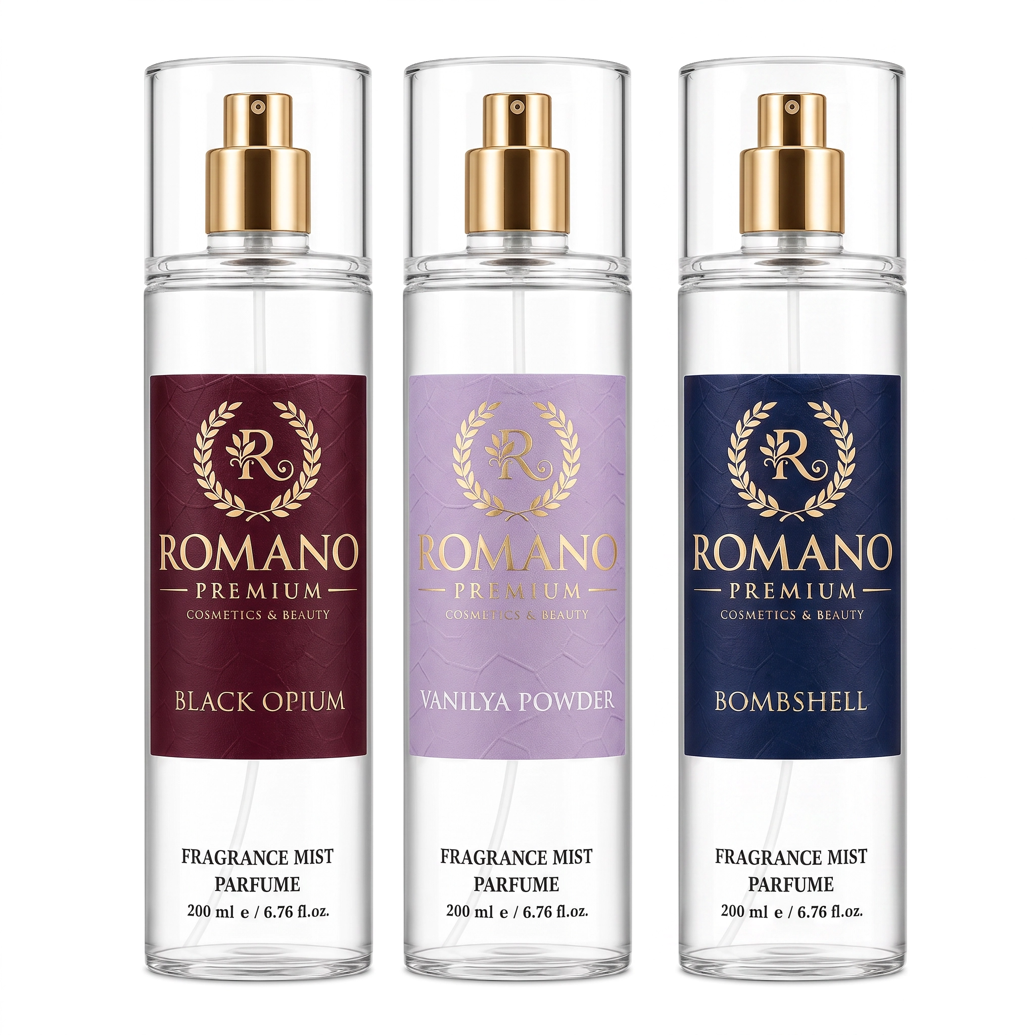 Romano Bombshell-Vanilya Powder-Black Opium Üçlü Set Vücut Spreyi 200 ml Kalıcı Yüksek Esans